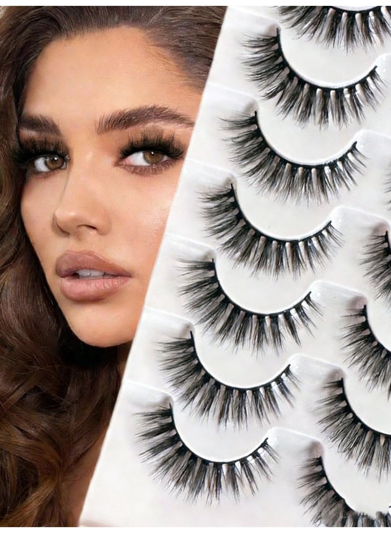Joudi 3D False Eyelashes Wispy Natural Cat Eye Short Fake Eyelashes Fluffy Soft Reusable Faux Mink Lashes 10 Pairs Happy Heartbeat (EP12) - Image 1